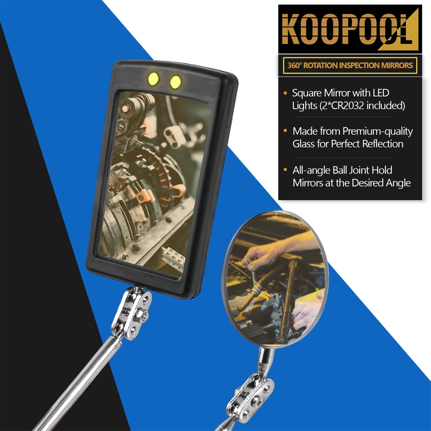 Telescoping Magnetic Pickup Tool Set, Inspection Mirror Telescoping, LED Flashlight, Cool Gadgets for Men, Stocking Stuffers, Gifts for Dad, Husband, Kids, Boyfriend, Magnet Stick (Blue)