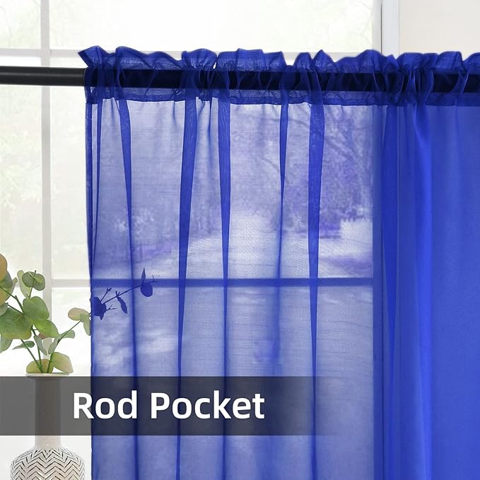 SpaceDresser Sheer Voile Window Treatment Rod Pocket Curtain Panels for Kitchen Bedroom Living Room Drapes Sunlight Filtering Privacy Semi Home Decor Assorted Colors Sizes (Sapphire, 52 W x 84 L)