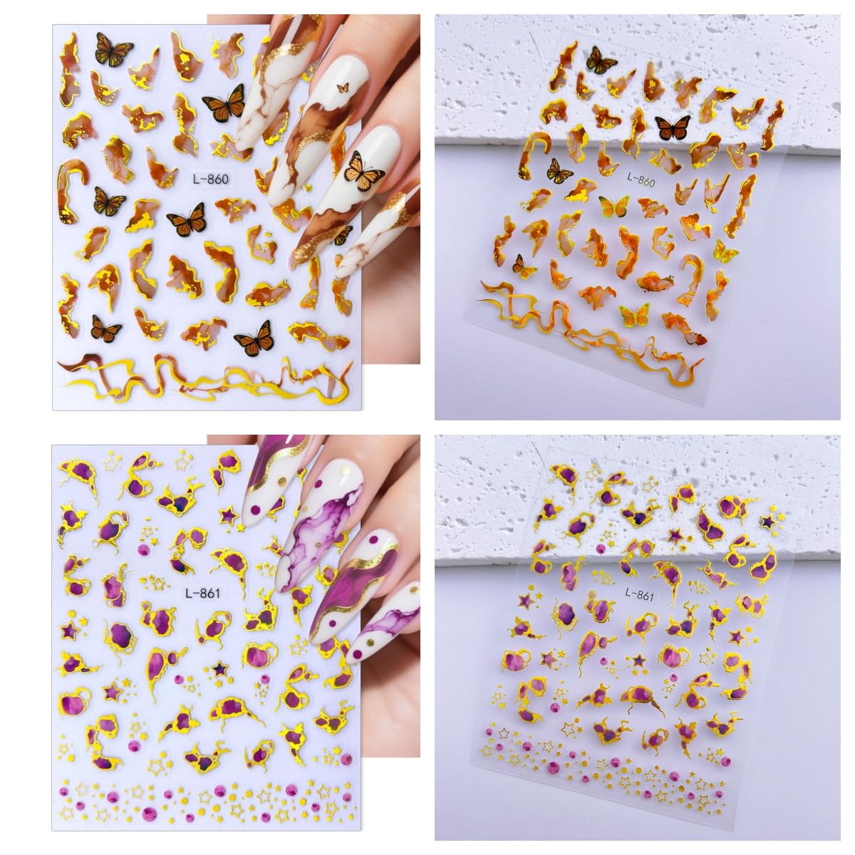Marble Pattern Nail Art Stickers, 3D Embossed Retro Nail Decals, Self Adhesive Nails Decoration Supplies for Women Nails Design(Marble-12 Sheets)