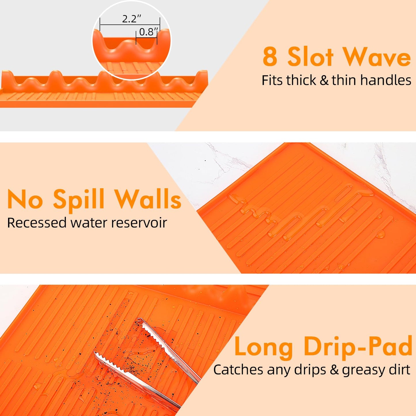 Silicone Griddle Tool Mat Compatible with Blackstone Weber - Flat Top Grill Pellet Smoker Side Shelf Spatula Mat with Drip Pad - Kitchen Cooking BBQ Grilling Accessories - Gift for Men(Orange)