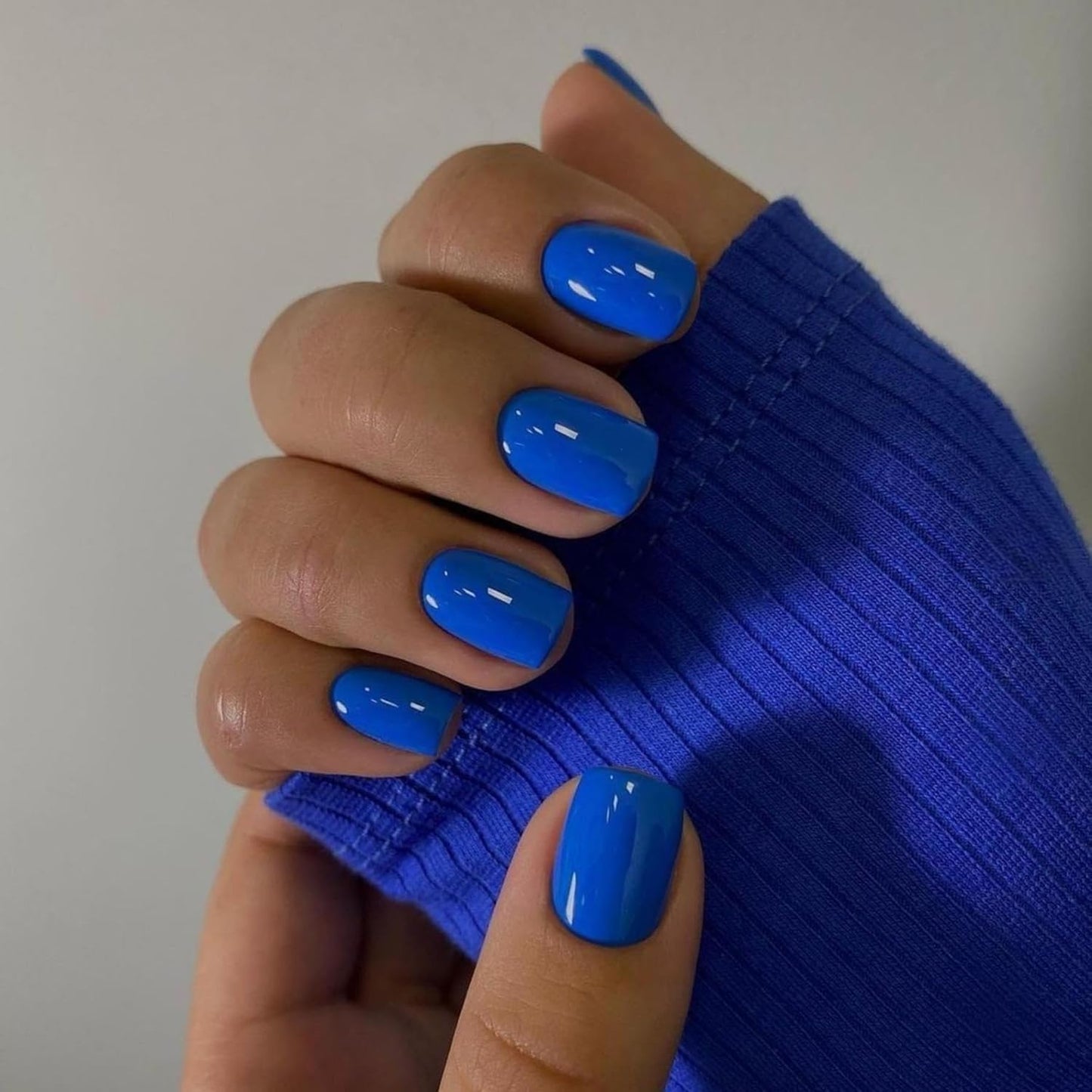 Royal Blue Press On Nails Short Square, Natural Gel Nails Glue on Fall Colors 2025 Trendy Acrylic Nails Press ons Featured Protective Coat Thick Reusable Fake Nails 24 Short Coffin Nails