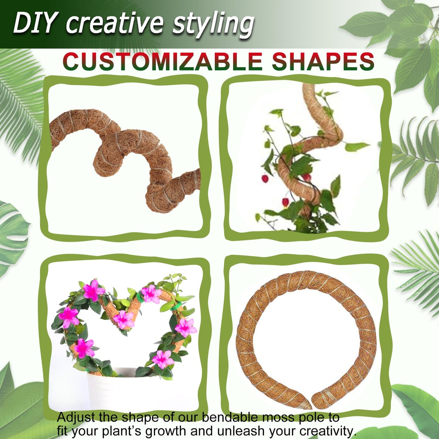 Soupiar 2 Pack 60'' Bendable Moss Pole for Monstera & Pothos - Tall Handmade Coco Coir Plant Support Stakes for Large Climbing Indoor Plants, Potted Houseplant Trellis Accessories