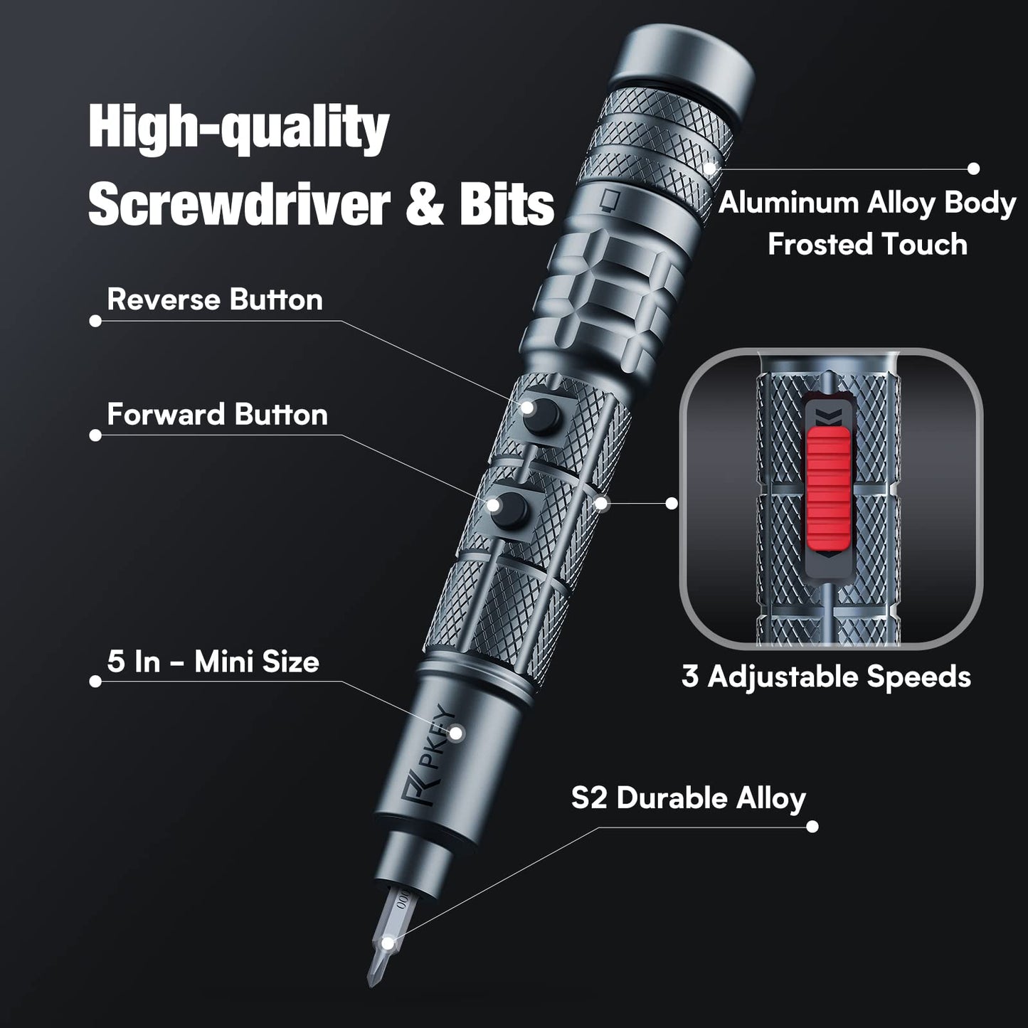 PKEY Cordless Electric Screwdriver Set, Mini Electric Screwdriver, 28 Magnetic Bits, 3 Gears Torque, Two batteries，Rechargeable Portable Repair Tool Kit for Electronics Laptops Clocks Glasses Camera