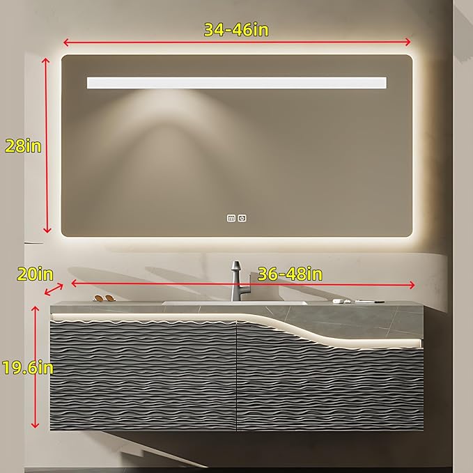 44in Elegant Modern Luxury Bathroom Vanity with Sink - Wall Mounted Solid Wood Cabinet & Smart LED Defogging Mirror | Single Sink Bathroom Cabinets