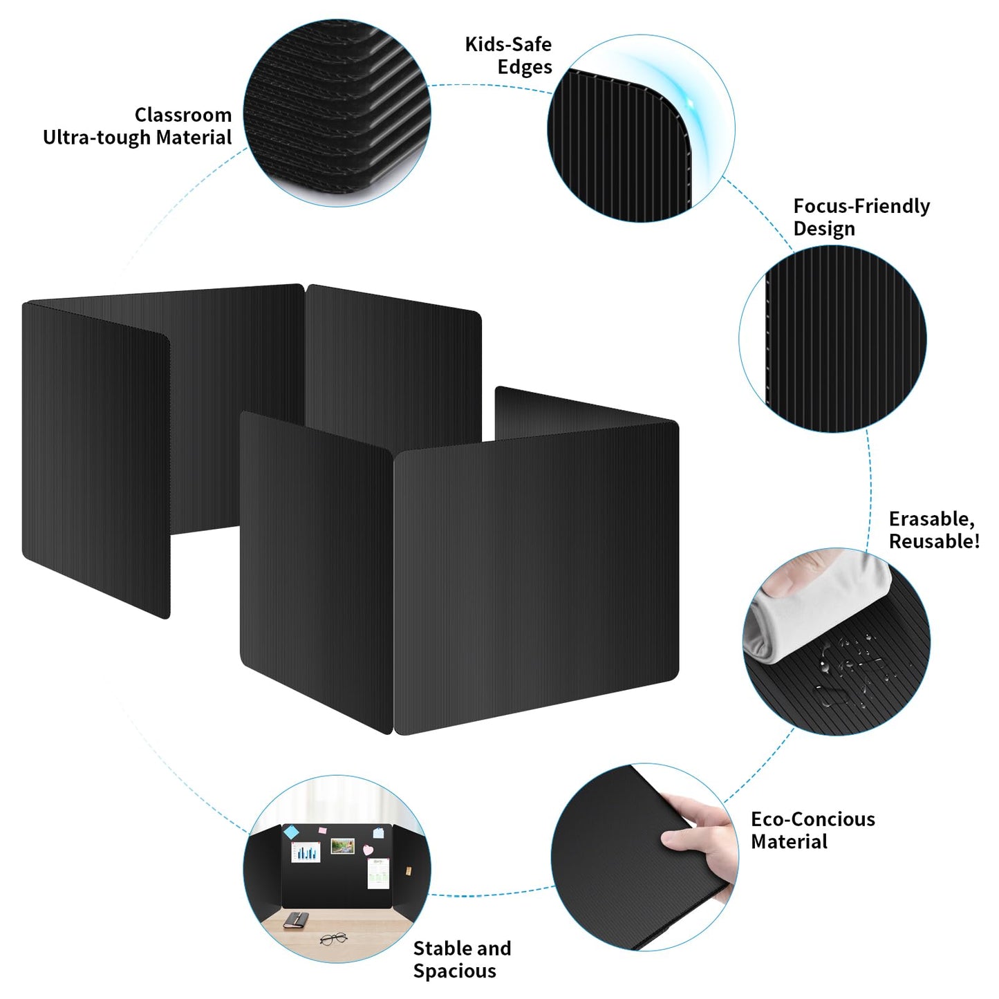 24 Pack Black Desk Dividers for Students, Privacy Shields Folder for Students, Durable & Waterproof Plastic Study Board, Classroom Teacher Supplies Test Divider, Includes 40pcs Extra Labels