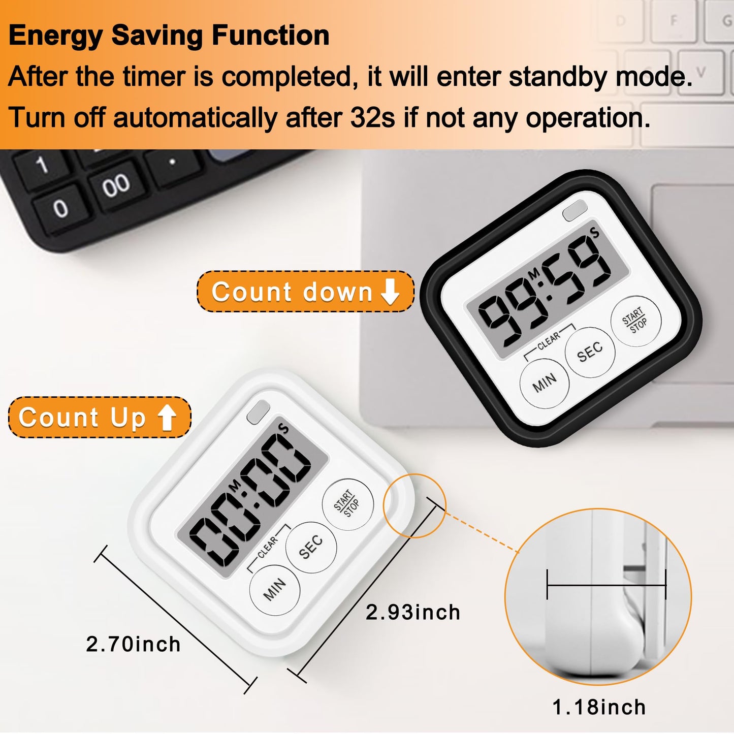 Timer, Kitchen Timers for Cooking Classroom Timer for Kids Teachers Magnetic Digital Timers 2 Pack, Black