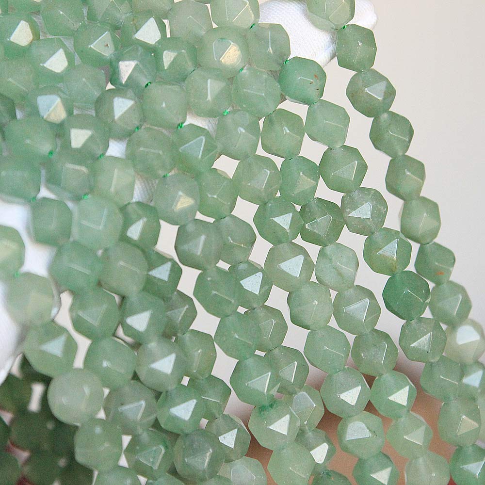 MJDCB Best Sellers Natural Stone Beads Faceted Polygon Green Aventurine Crystal Energy Stone Healing Power for Jewelry Making(8mm)