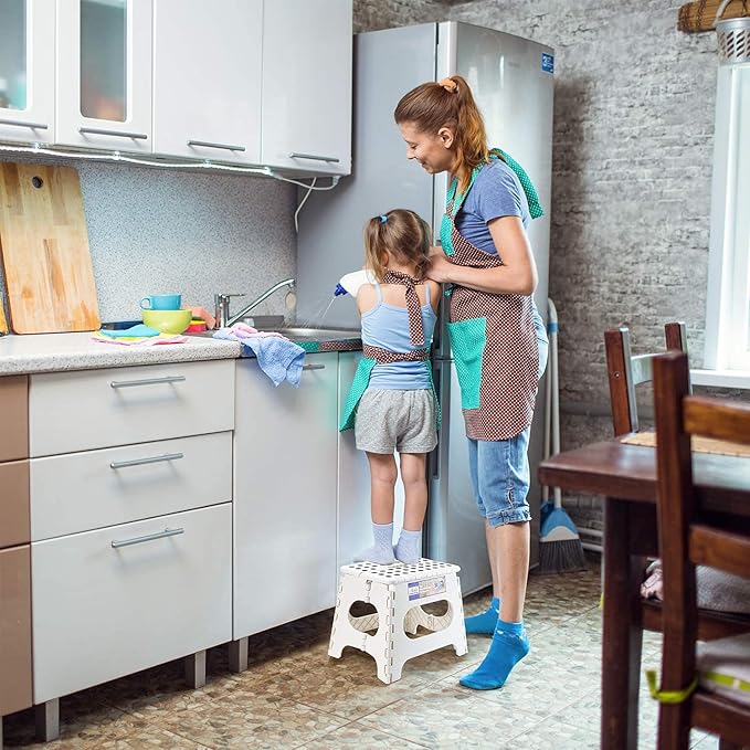 ACSTEP Folding Step Stool Portable Collapsible Plastic Step Stool 9 Inch Foldable Step Stools Non Slip Folding Stools for Kitchen Bathroom Bedroom (White)