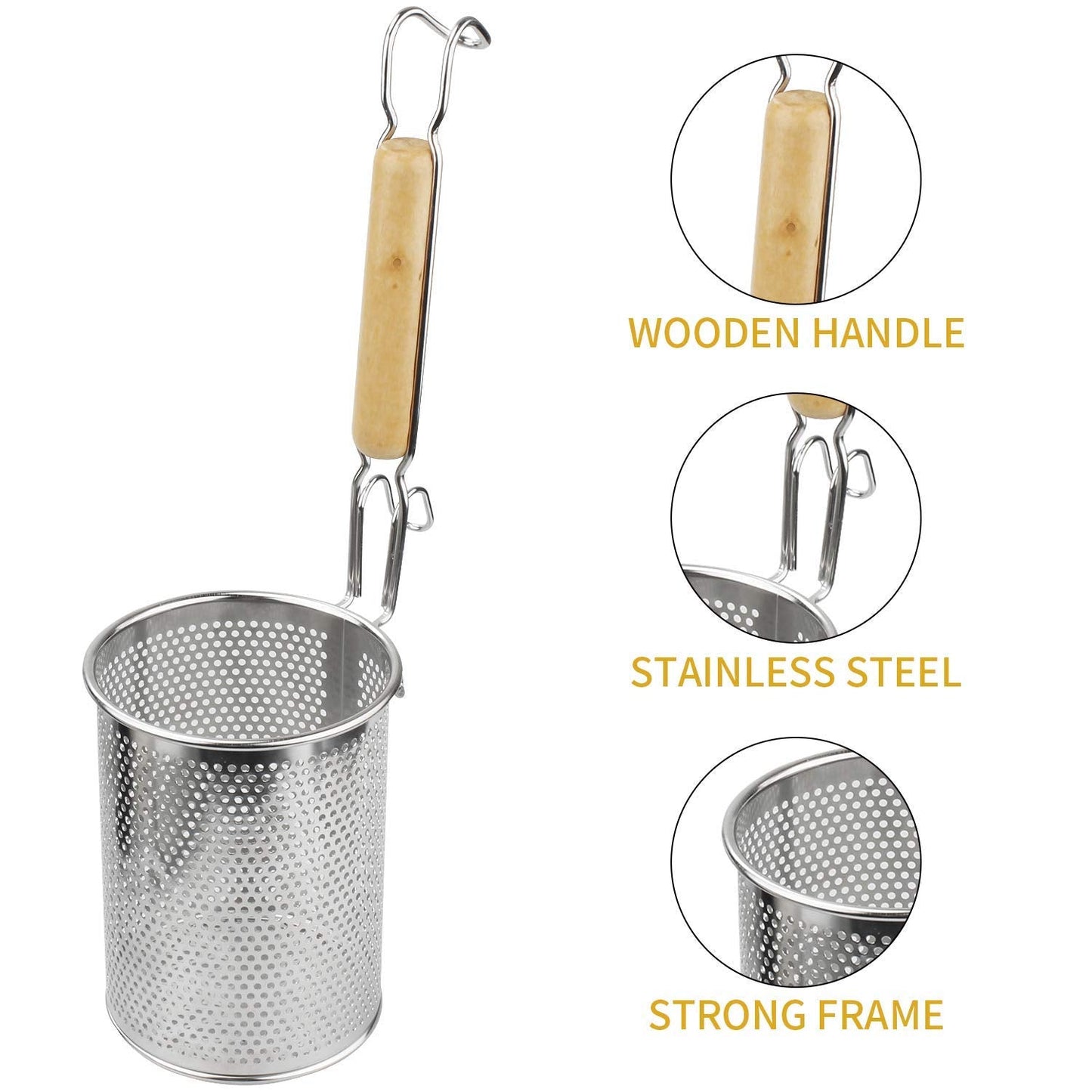 MyLifeUNIT Spaghetti Strainer Spoon, Stainless Steel Food Strainer Noodle Strainer with Handle 4.4 X 4.6 X 14.7 inches