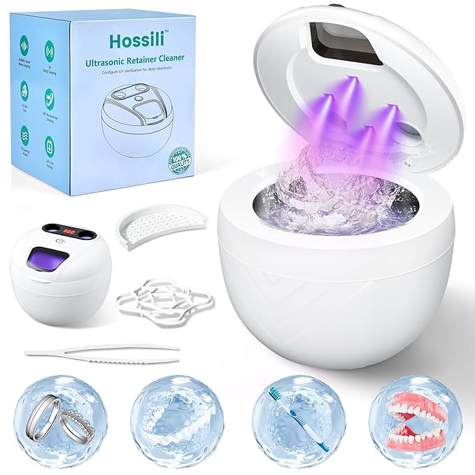 Retainer Cleaner, Upgraded Open-Window 45kHz Retainer Cleaner 200ML Dental Cleaning Pod with 4 Modes & Digital Timer