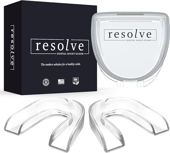 Resolve Night Guard - Custom-Fit Professional Mouth Guard for Nighttime Teeth Grinding and Clenching, Relieve Tooth Pain at Night with 2-Pack Night Guard (Clear)