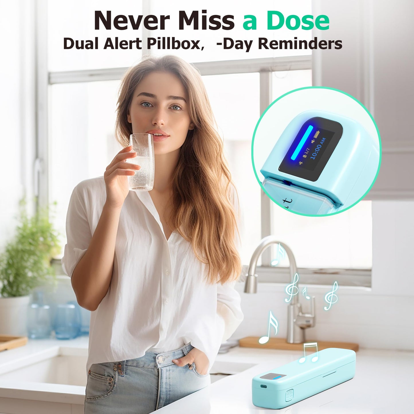Daviky Smart Pill Organizer with Alarm, Bluetooth Daily Once a Day Pill Box 7 Day with APP, Weekly Travel Pill Case, Portable Pill Reminder for Medicines, Supplements and Vitamins(Green)