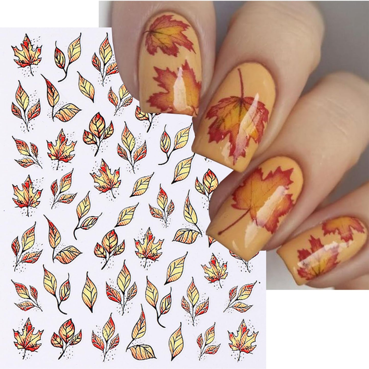 IDDFEVE Fall Nail Stickers - Autumn Withered Maple Self-Adhesive 3D Nail Decals for Women Girls DIY Thanksgiving Day Leaves Vein Manicure (4 Sheets)