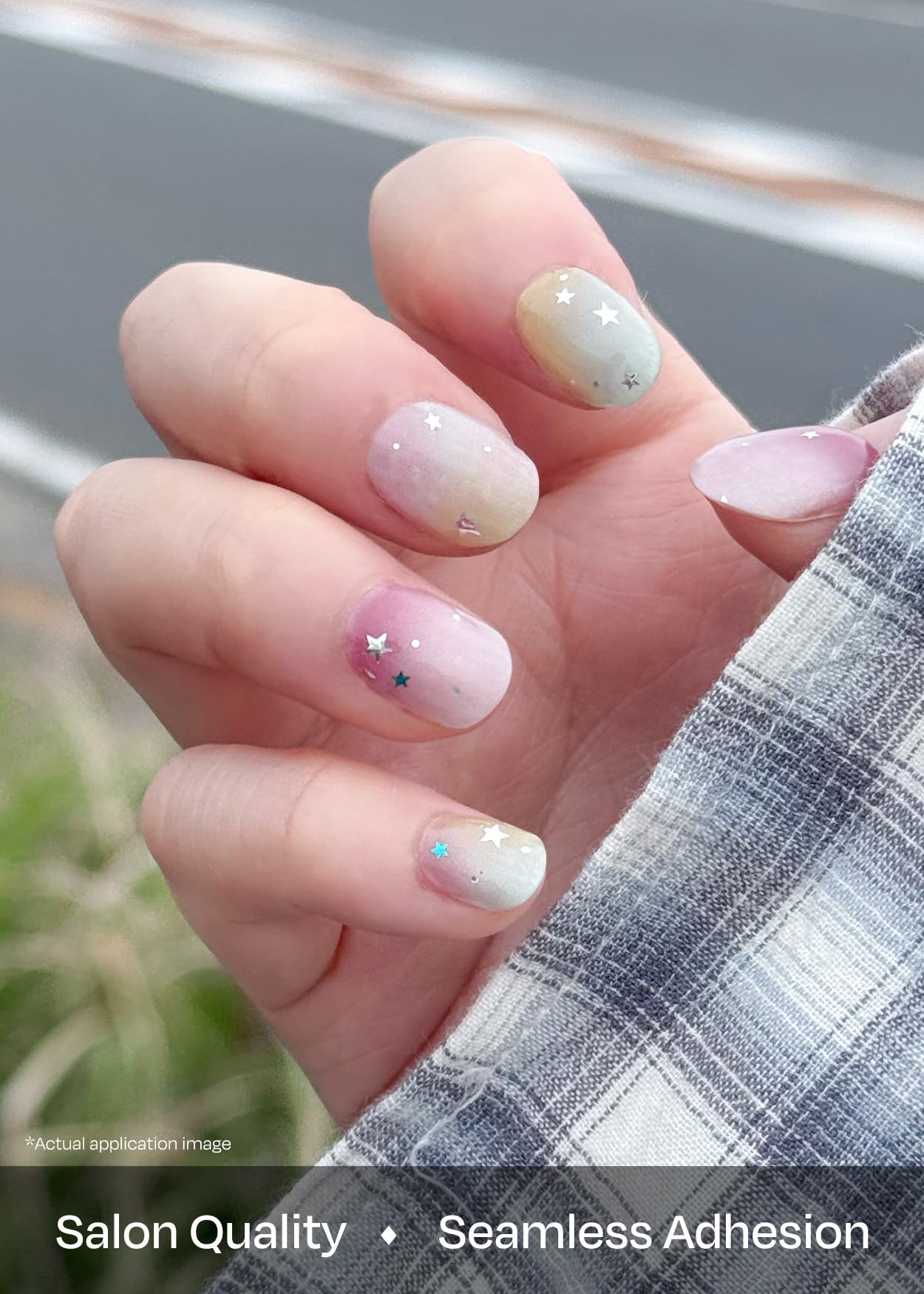 ohora Semi Cured Gel Nail Strips (N Starry Pop) - Works with Any Lamps, Salon-Quality, Long Lasting, Easy to Apply & Remove - Includes 2 Prep Pads, Nail File & Wooden Stick
