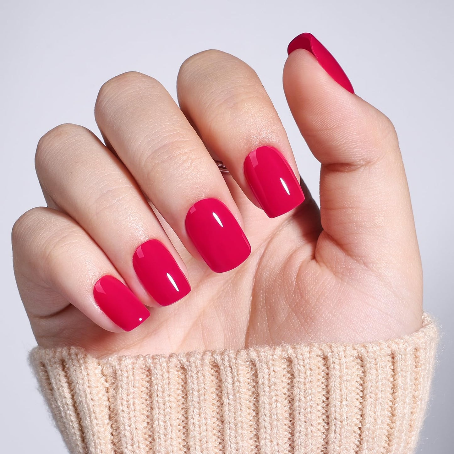 Hot Pink Press On Nails - Short Square Press On Nails with Glue for Women, Reusable Fake nails in 15 Sizes, 30 Stick On Nails