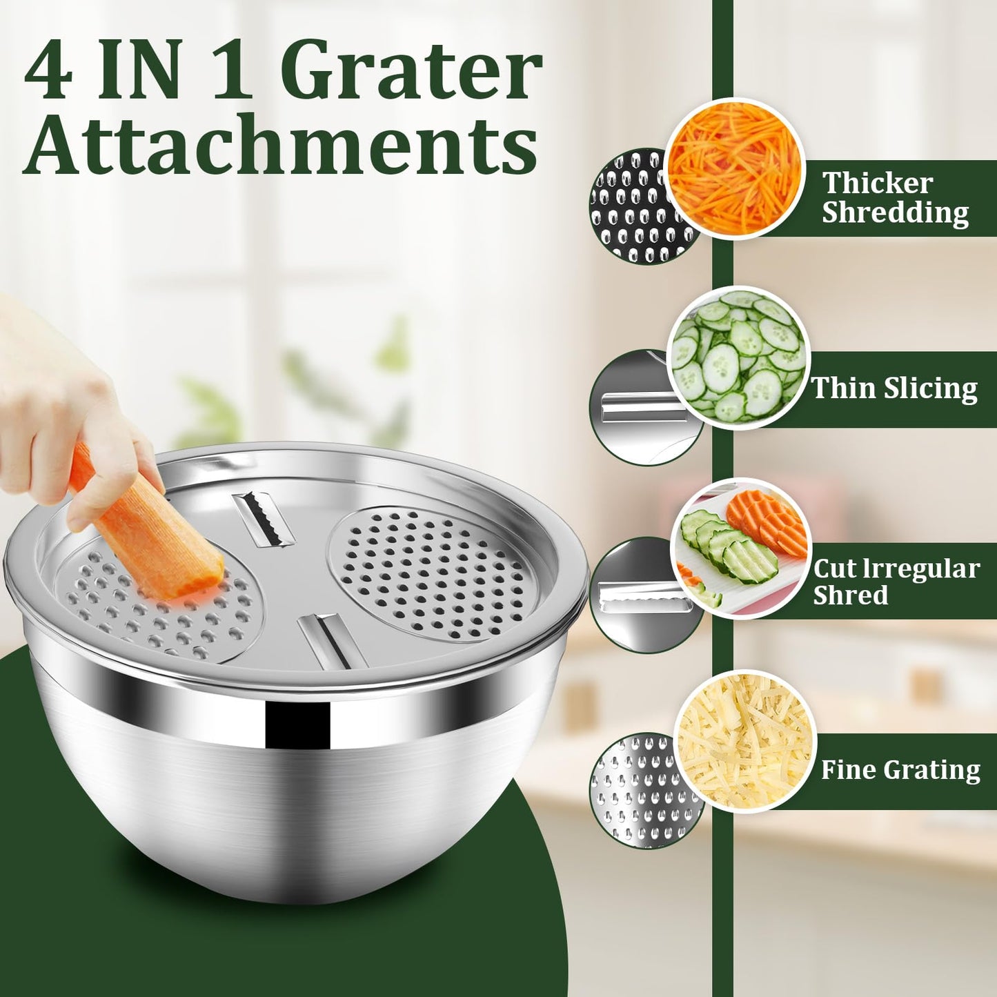 Nicdiet Mixing Bowls with Lids Set, 16PCS Stainless Steel Mixing Bowls,Nesting Storage Bowls for Kitchen with Mixing Bowl, Colander, Strainer & Grater, Metal Salad Bowl for Kitchen Gadgets, Black