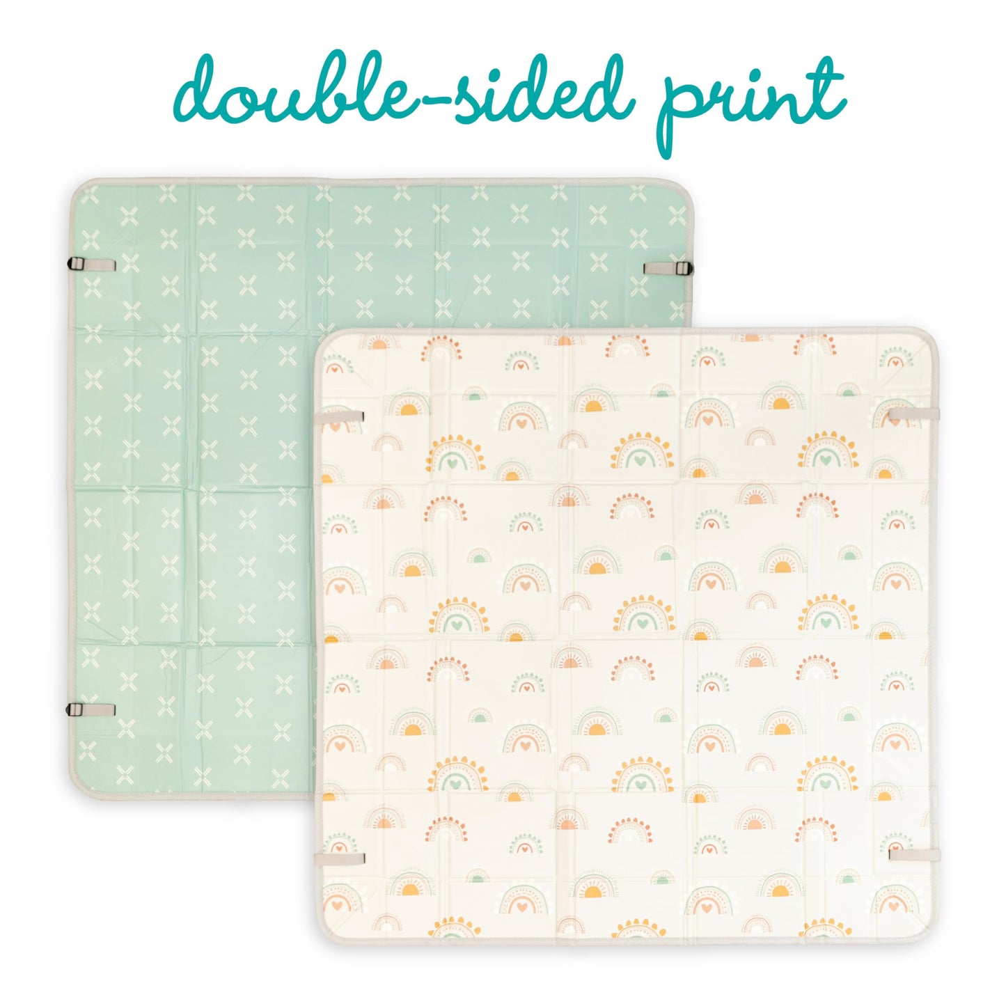 Infantino Foldable Soft Foam Play Mat, 57" Baby Mat for Floor Time, Lightweight, Easy to Store, Wipeable, Rainbows