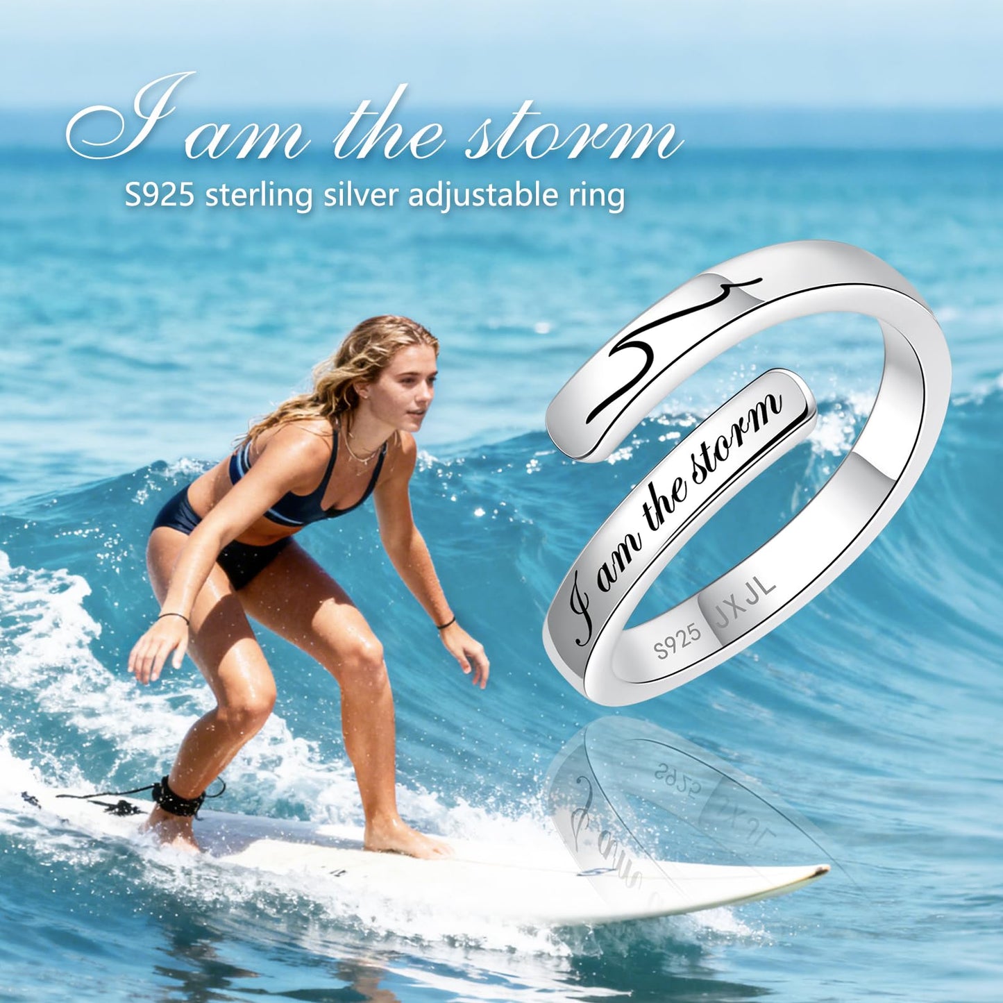 JXJL S925 Sterling Silver Inspirational Jewelry Rings Adjustable Ring Personality Encouragement Gift for Teens Women 9#