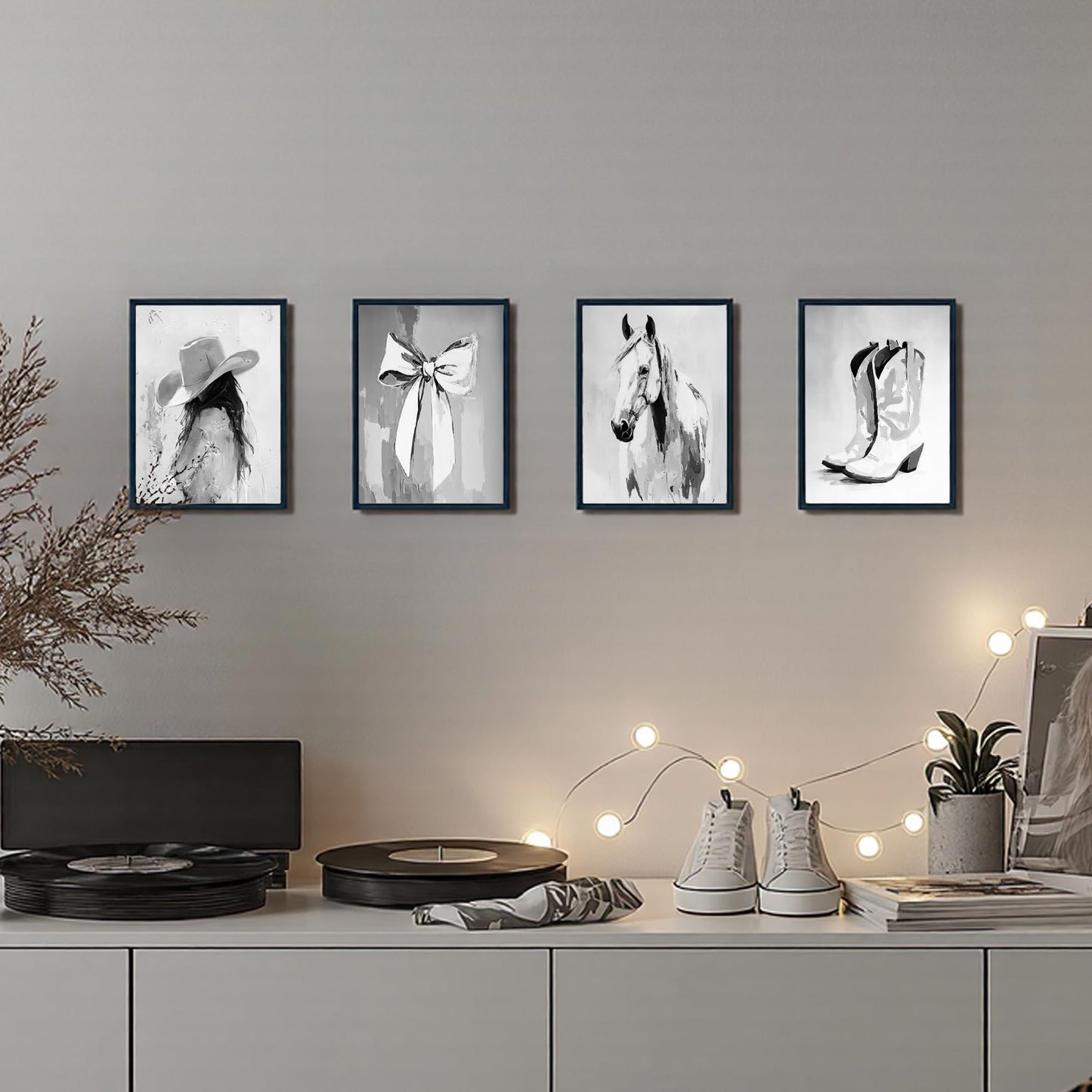 DOFQZ Western Coastal Cowgirl Wall Art Prints Set of 4, Coastal Cowgirl Home Room Decor, Neutral Country Western Coquette Bow Horse Posters for Girls Bedroom Dorm Decor, 8x10 Unframed
