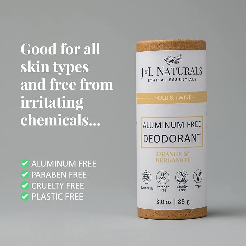 J&L Naturals Aluminum Free Deodorant for Men & Women | 100% Natural Ingredients With Coconut Oil, Shea Butter, & Essential Oils | Sustainable, Eco-Friendly (Orange & Bergamot, 3.0 Oz (Pack of 2))