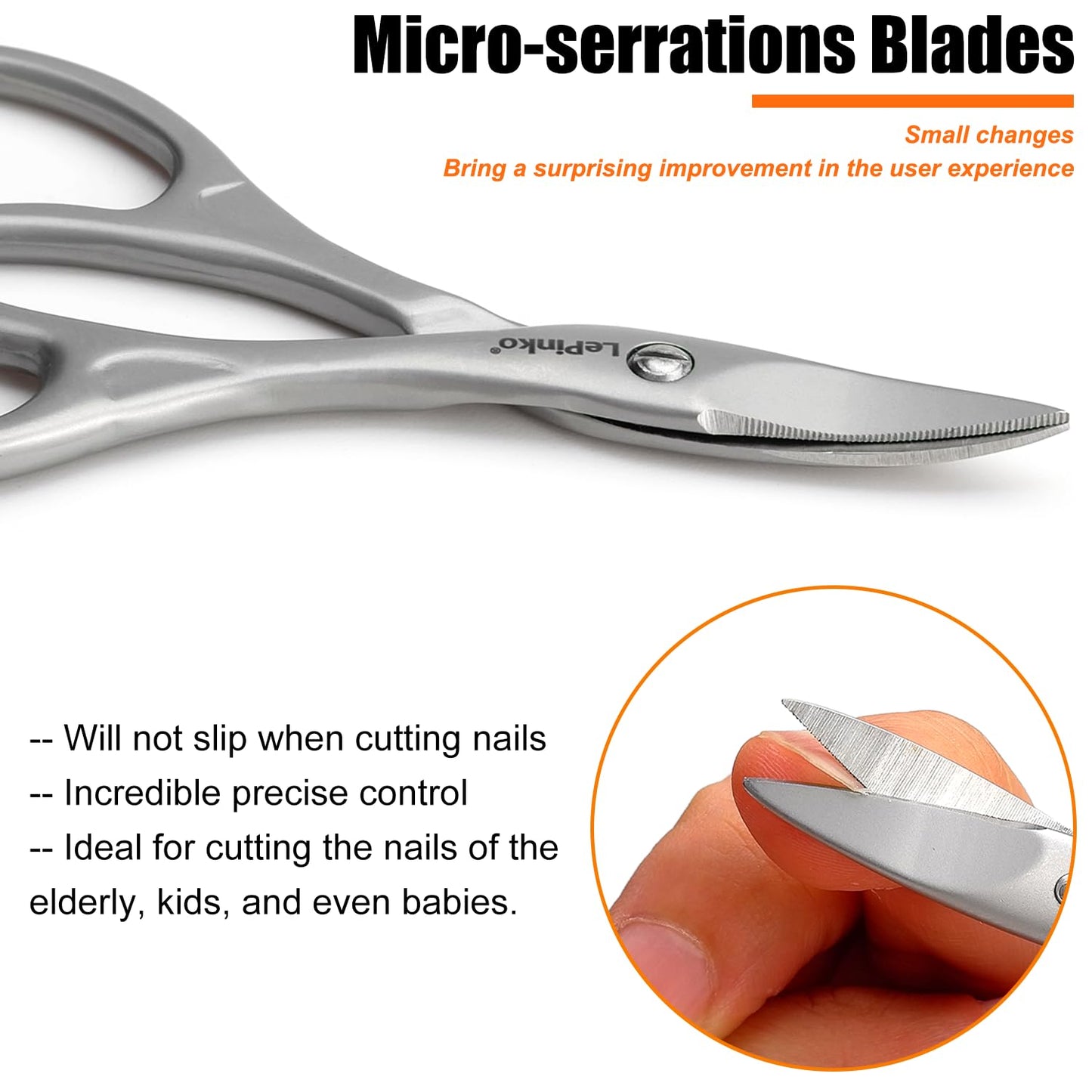 LePinko Professional Nail Scissors Kit, Micro-serrations Blades, Both for Manicure and Pedicure, Stocking Stuffers Gifts For Men and Women