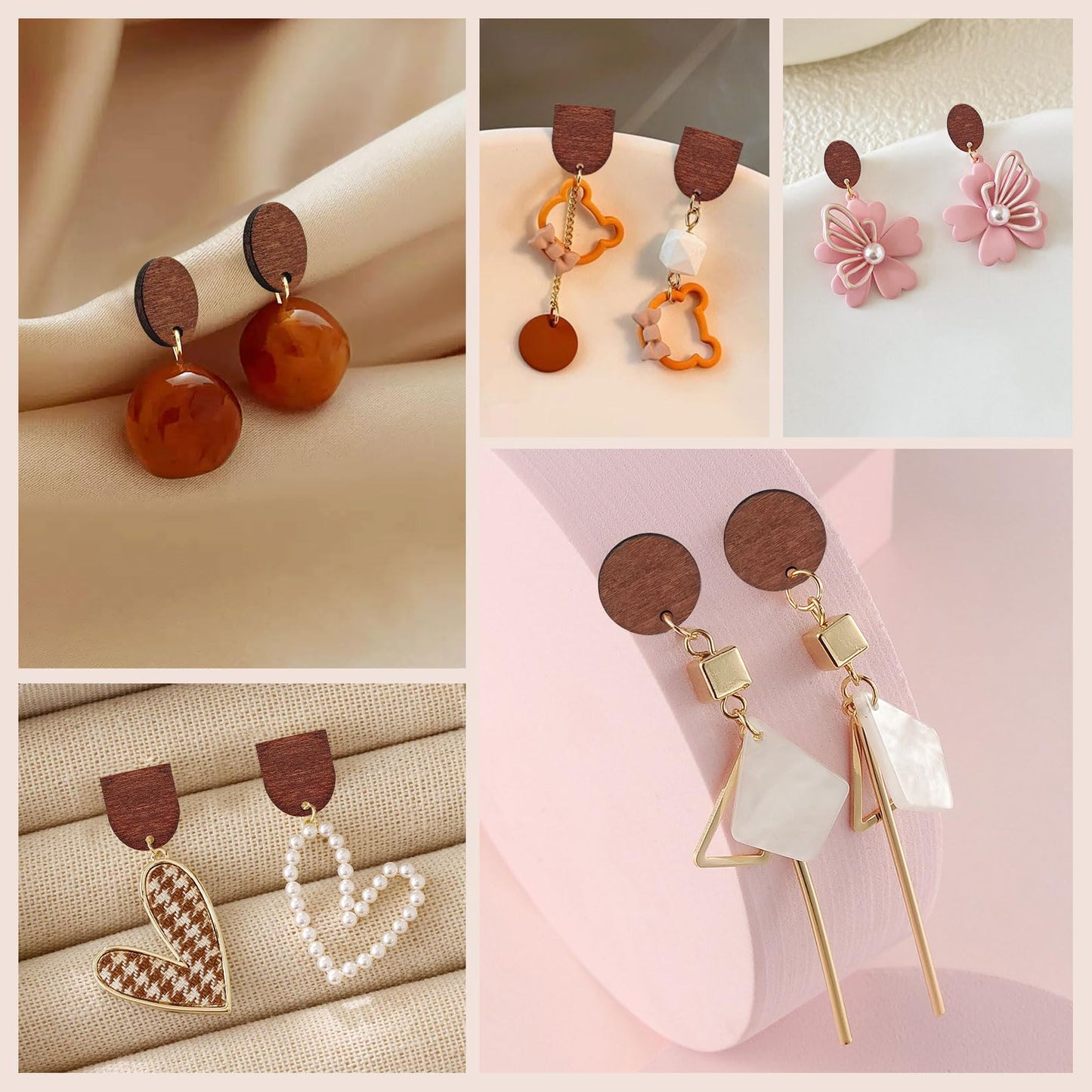60pcs Wooden Earring Studs for Jewelry Making,Wooden Stud Earrings Wood Earring Posts with 100pcs Earrings Backs for DIY Making Supplies(3 Shapes)