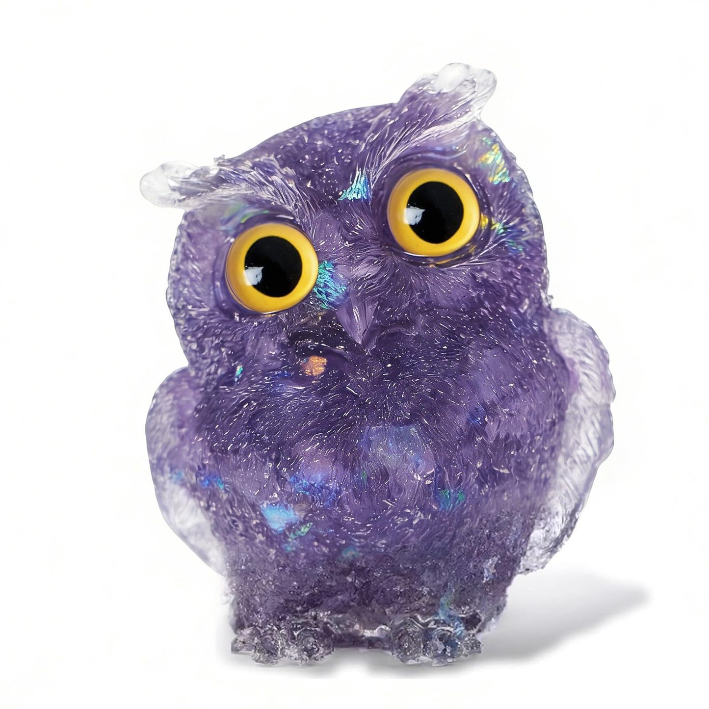 OwMell Owl Statue Tumbled Stone Gemstone Owl Figurine Home Decor Shelf Decor 2.5" - Deep Purple