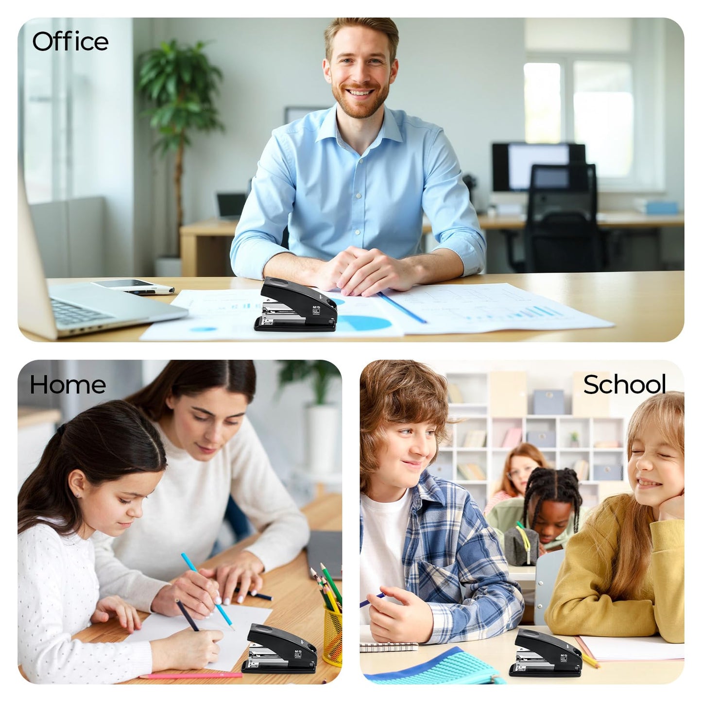 M&G Effortless Stapler for Desk, 50 Sheet Capacity, Heavy Duty Desktop Stapler with 1000 Staples & Staple Remover, One Finger Touch, Good for Office Home School, Black