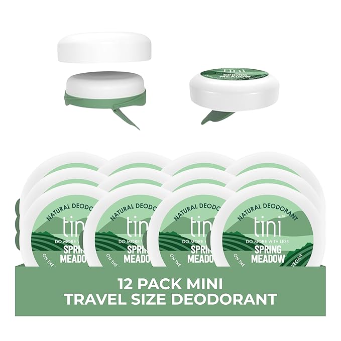 Tini Naturals Deodorant, Travel Size Aluminum Free Deodorant for Women & Men with Coconut Oil and Shea Butter, 0.4 oz Each (12 Pack), Spring Meadow Scent
