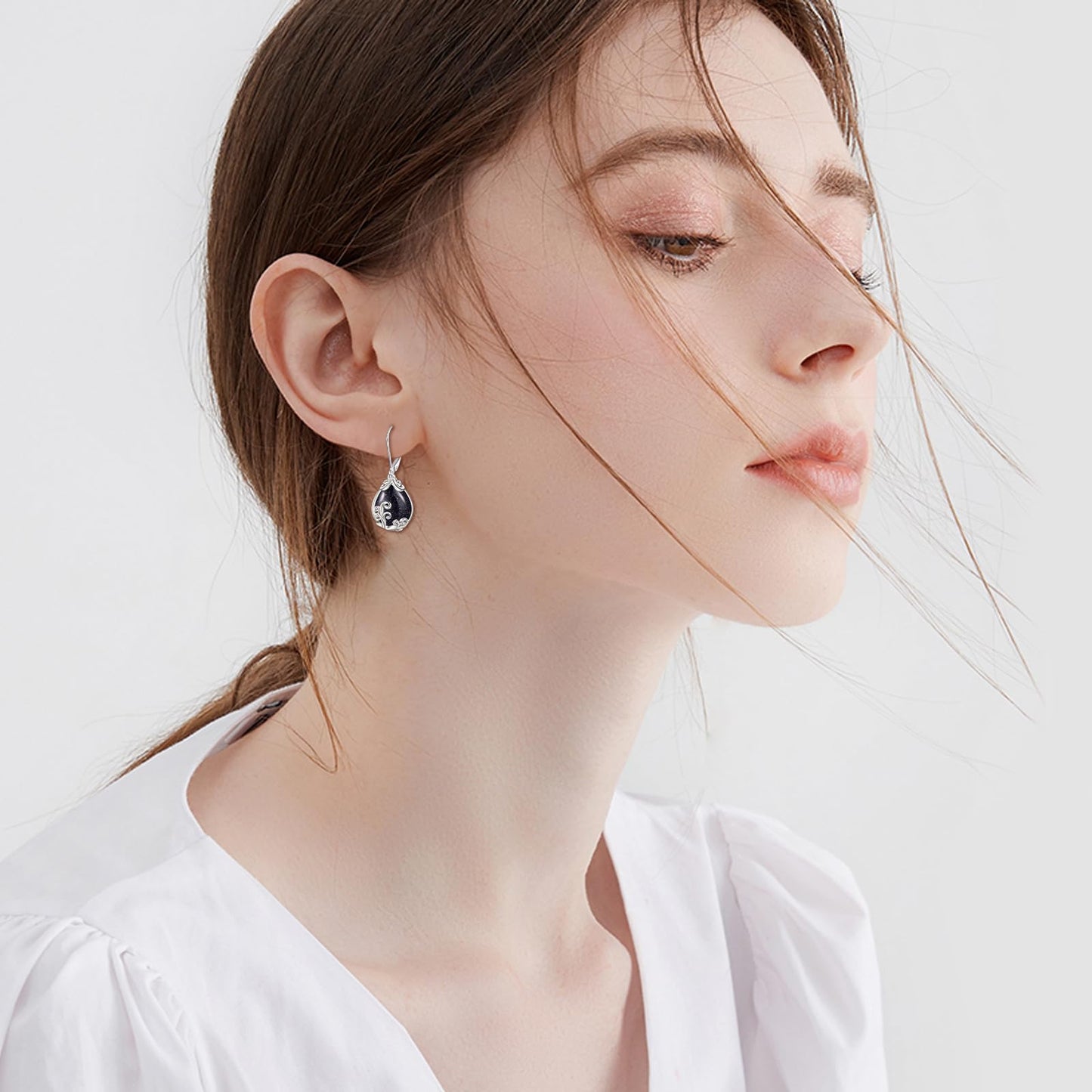 POPLYKE Blue Sand Filigree Teardrop Drop Dangle Earrings Sterling Silver Leverback Earrings Blue Sand Jewelry Gifts for Women