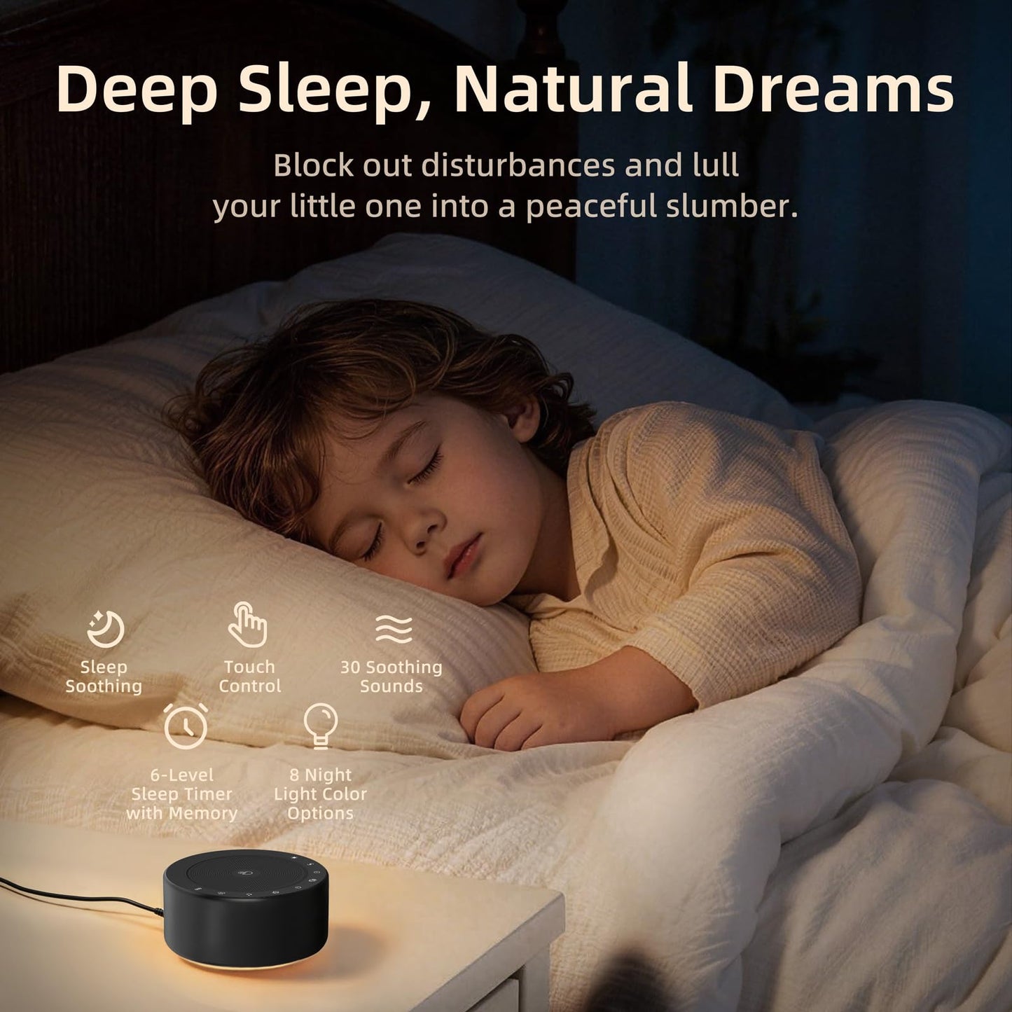 Kipcush White Noise Machine with Night Light – Nursery Sound Machine with Soft Non-Glare Lamp, 30 Soothing Sounds, 8 Color Lights, Up to 8-Hour Timer for Baby & Adults