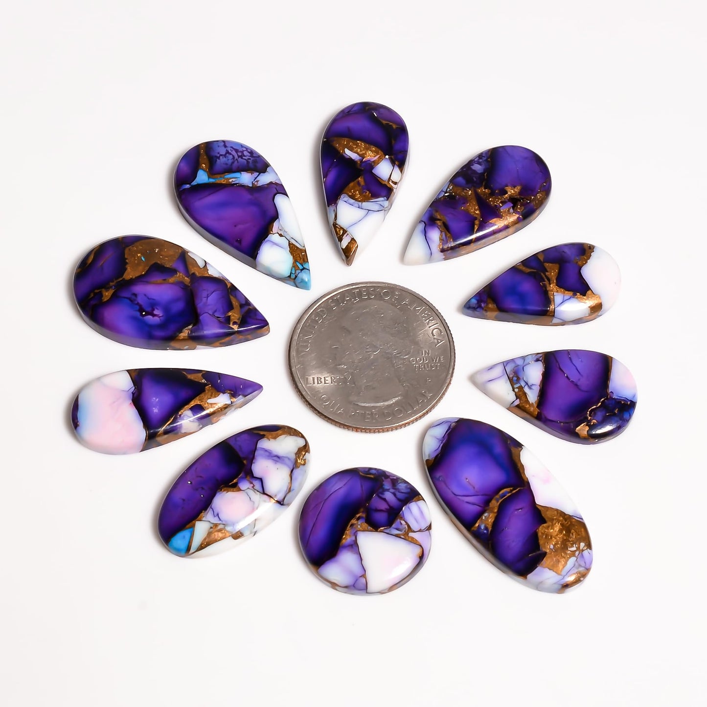 GEMKORA (3pcs) 20 to 25mm Purple Oyster Copper Turquoise Gemstones Wholesale Cabochons Lot, Jewelry Making Loose Polished Gems, DIY, Wire Wrapping, Flat Backs, Bulk Gemstone, Birthstone Crystals