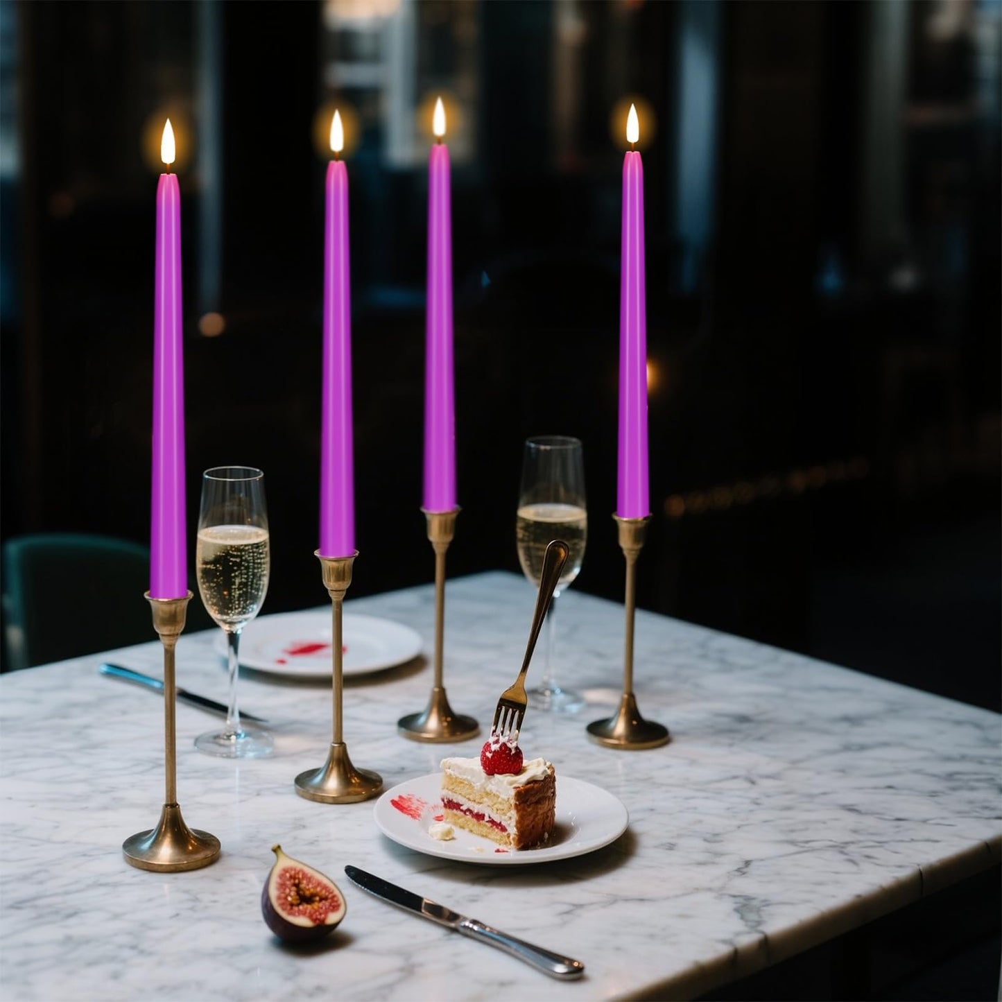 Wondise Halloween Flameless Taper Candles with Remote & Timer, 4 Pack Purple Battery Operated LED Candles with 3D Wick Flickering for Halloween Decorations Gift