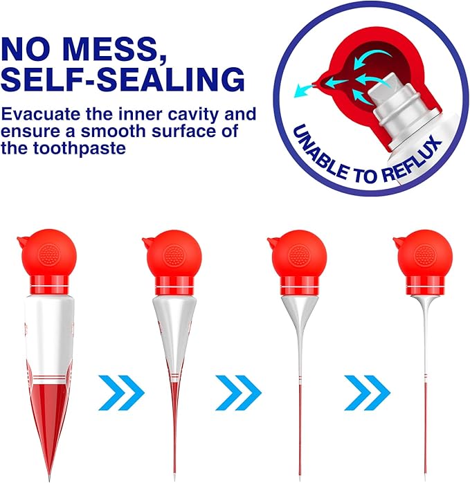 Upgraded Silicone Vacuum - Pump Toothpaste Squeezer Dispenser with Self-Closing Cap, Fits Most Toothpaste Tube, Precise Dosing, Clean & No Waste for Kids(Red)