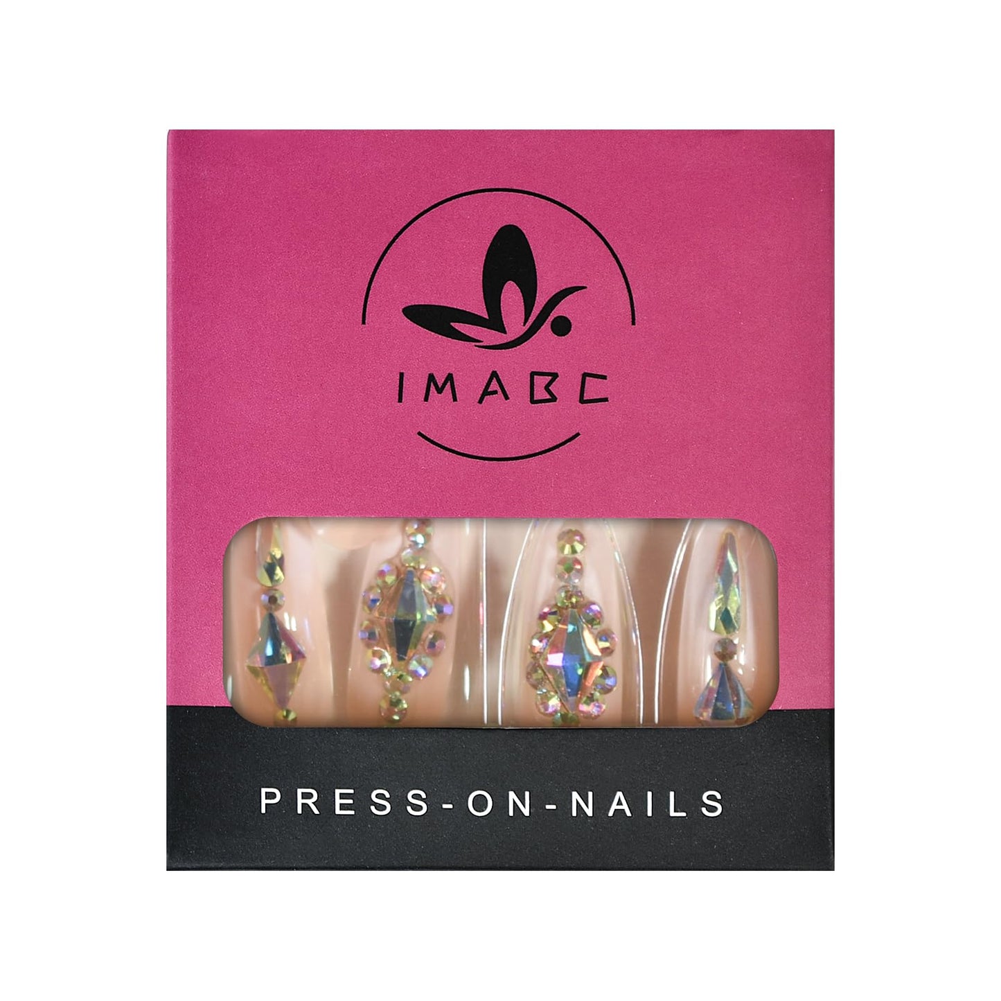 iMABC 3D Nails Ballerina Luxury Pink Gradient Press On Nails Full Cover Ombre Coffin French Stick on Nails Kit Bling Acrylic Tips