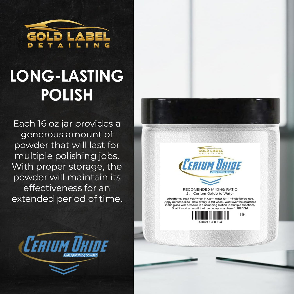 Optical Grade Cerium Oxide Glass Repair Powder 1lb Jar (16 Ounce)