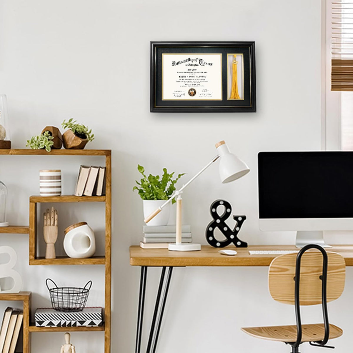 GraduationMall 11x17 Black Wood Diploma Frame with Tassel Holder for 8.5x11 Certificate Document,Real Glass,Black over Gold Mat