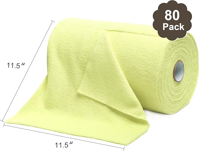 LIVOS Microfiber Cleaning Cloth Roll - 80 Pack, Reusable Paper Towels Tear Away Towels, Microfiber Towels for Cars, Super Absorbent Lint Free Cleaning Rags for House, Kitchen-Beige Yellow,11.5"x11.5"