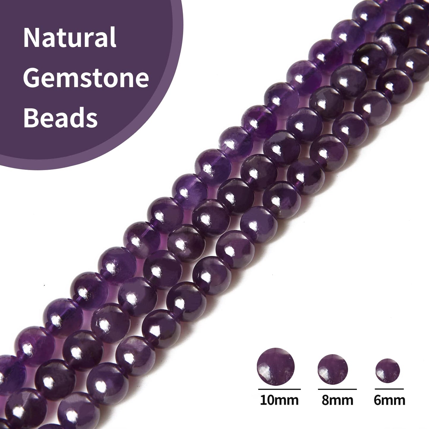 35pcs 10mm Natural Amethyst Beads Gemstone Beads Round Loose Beads for Jewelry Making