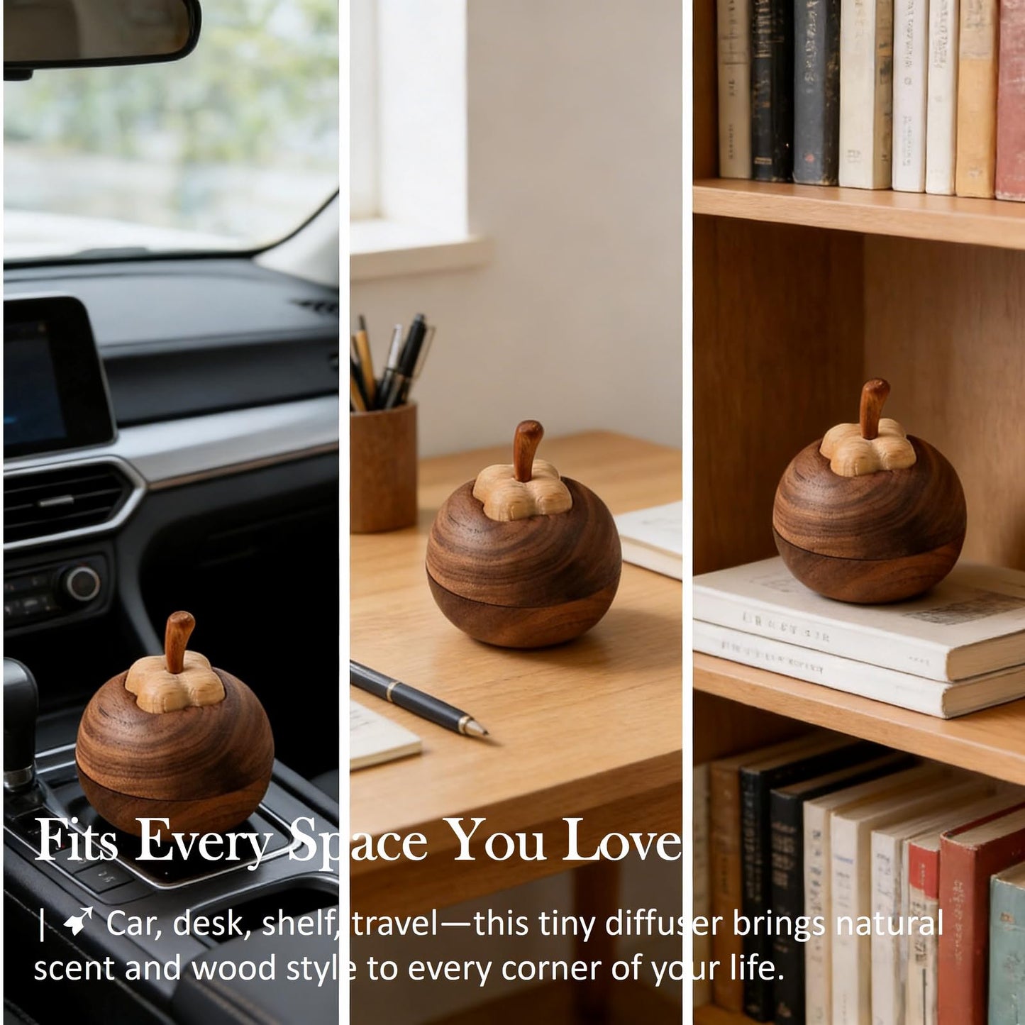 Nythriel Layered Wood Passive Diffuser Petal-Like, Small Portable Essential Oil Aromatherapy Decor, Mini No-Electric Natural Boho Walnut Accent for Car, Desk, Travel, Rooms, Home, Office