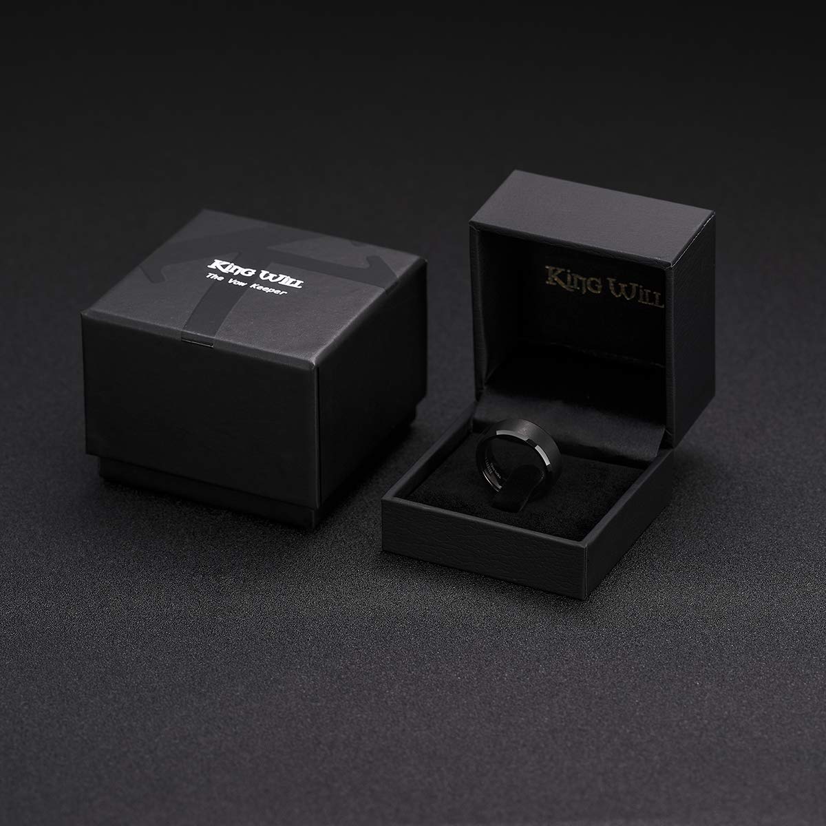 King Will 7mm Men's Black Wedding Ring - Brushed Matte Surface, Beveled Polished Edge, Comfort Fit Size 6