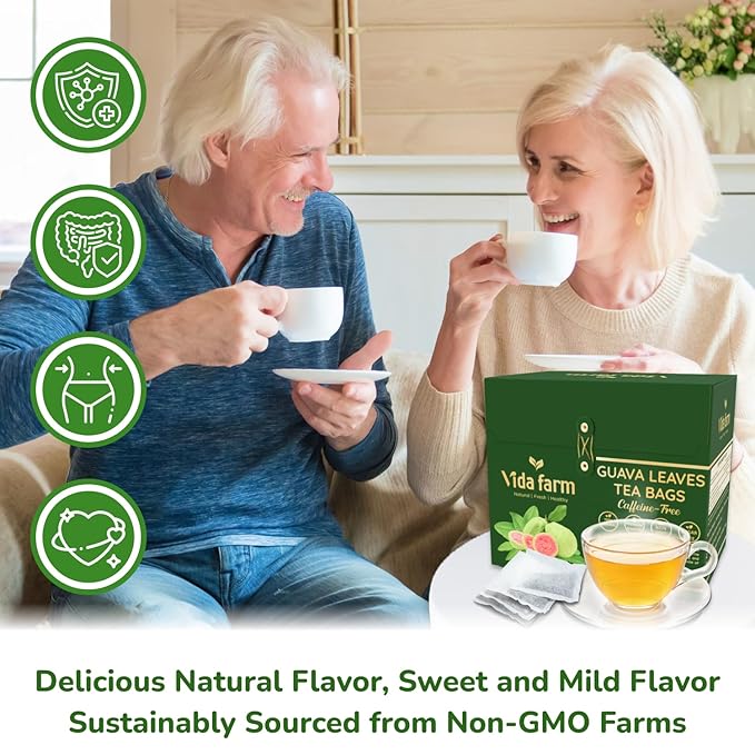 VIDA FARM 75 Premium Guava Leaf Tea Bags, Zero Sugar Tea, Handpicked, 100% Pure and Natural Guava Leaves, Non-GMO, No Caffeine, Gluten-Free, Vegan