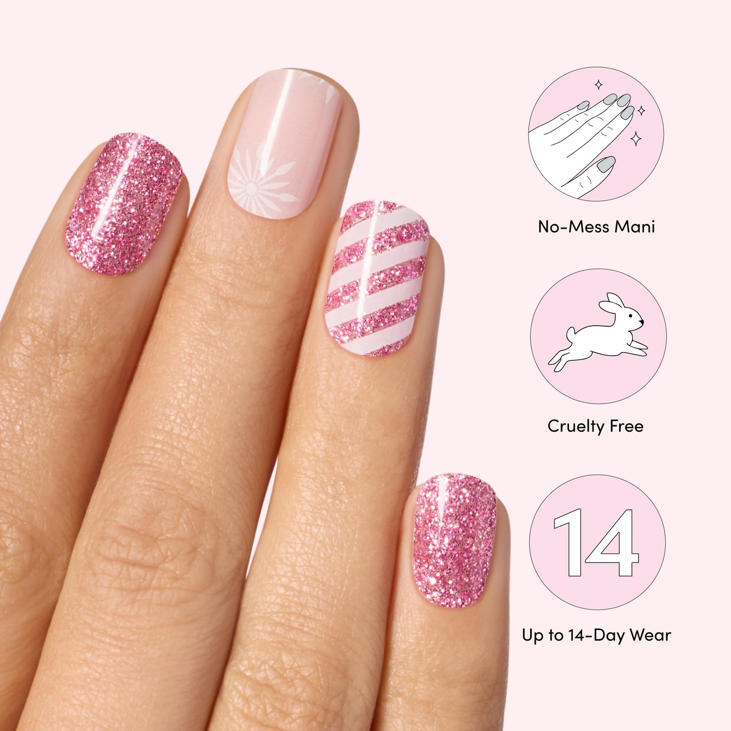 Dashing Diva Glaze Nail Strip Set - Rose Holiday - Long Lasting, Chip Resistant, Semi-Cured Gel Nail Strips - Gel Set - 4-Piece Manicure Kit with 32 Strips