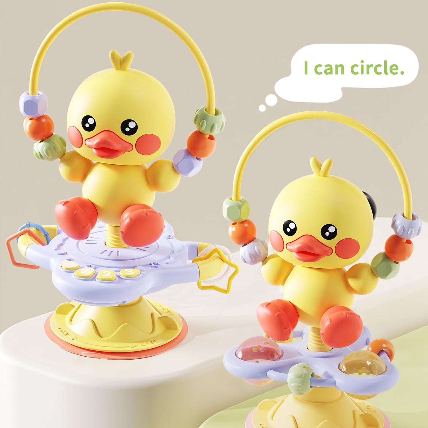 lebowen Baby Musical Toy, Duck Suction Cup High Chair Table Soother, Grip and Spin Toy, Interactive Development, Suitable for 10-36 Months, Baby Gift, Excellent Birthday Present Choice