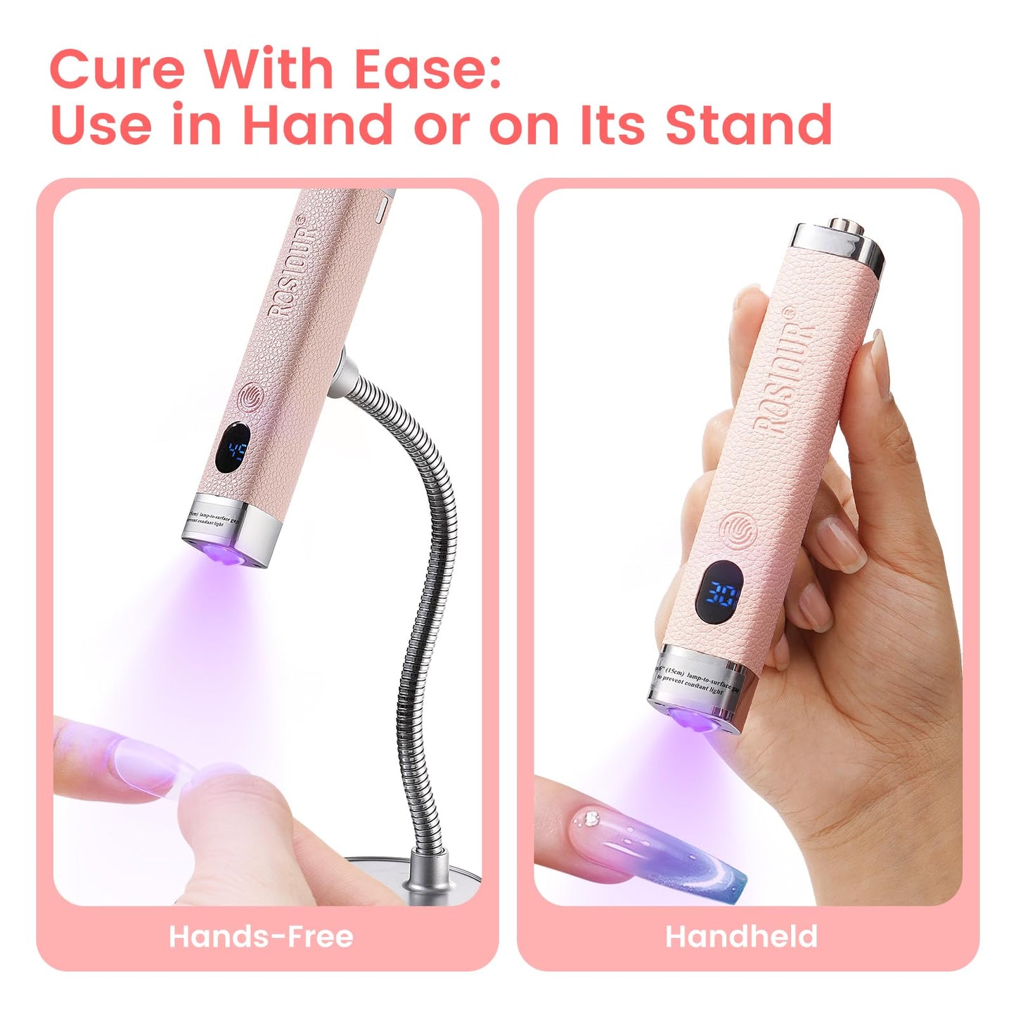 Rosiour Handheld Mini UV Light for Nails: Flash Cure UV Led Nail Lamp with Cat Eye Magnet- Hand Held Fast Dry Single UV Lamp Pen with Auto Sensor for Manicure Home Salon (Pink)
