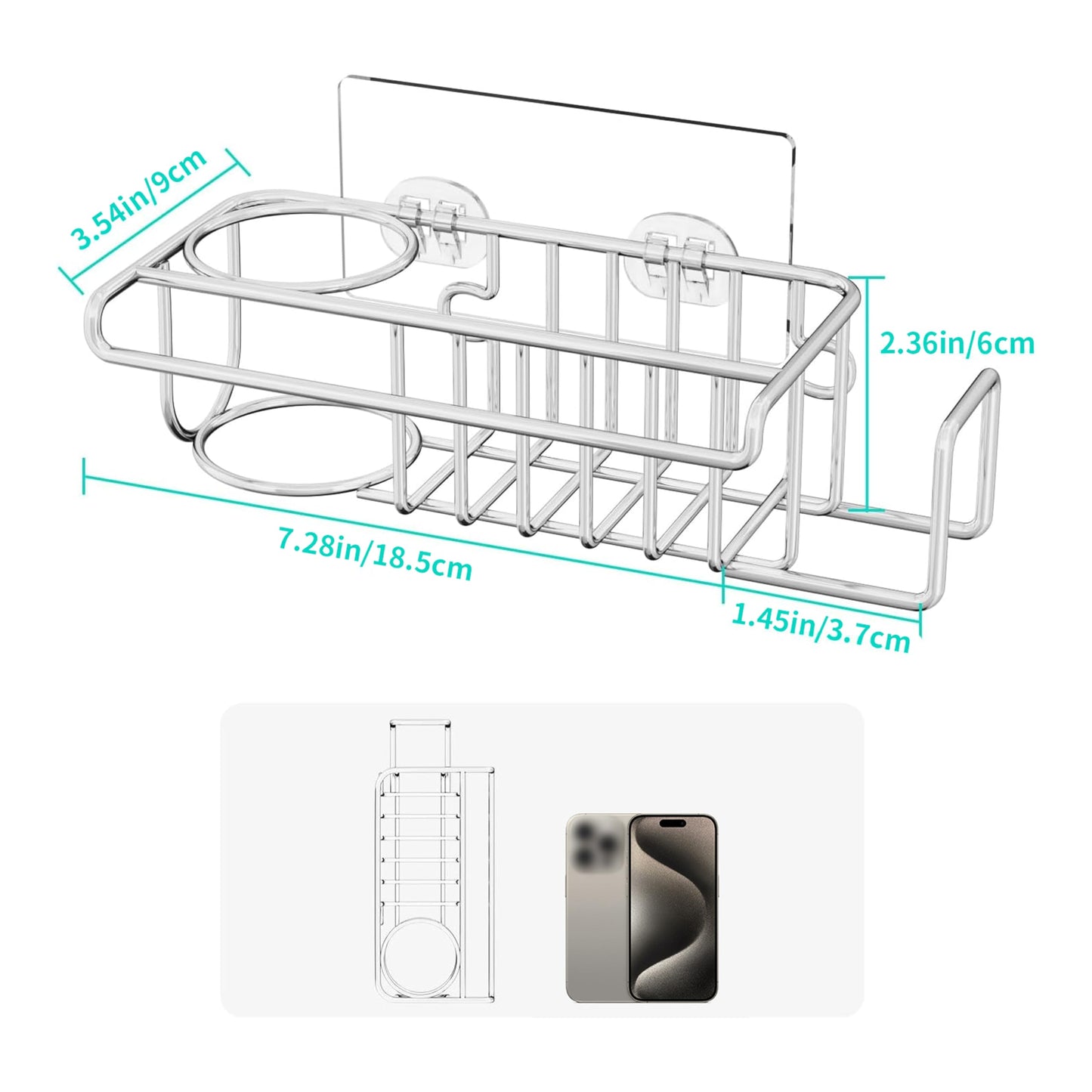 HapiRm 4 in 1 Sink Caddy Sponge Holder, SUS304 Stainless Steel Kitchen Brush Holder and Dish Cloth Hanger, Kitchen Organizers and Storage Essentials - Silver