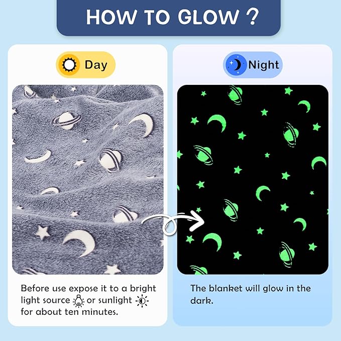 SOCHOW Glow in The Dark Throw Blanket 60 x 80 Inches, Galaxy Stars Pattern Soft Cozy Flannel Fleece Blanket for Sons Daughters, All Seasons Grey Presents Blanket for Preteens Teens