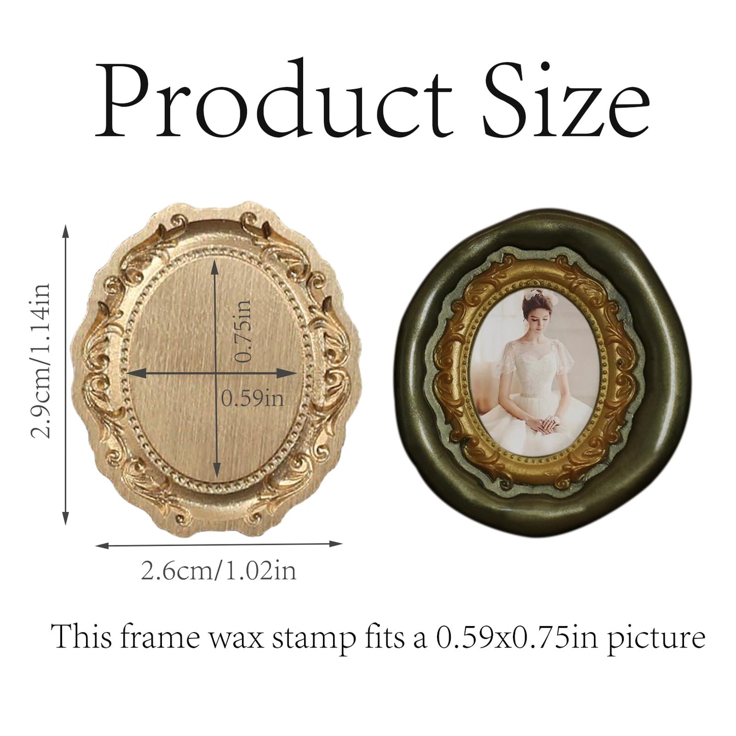 Andotopee Vintage Embossed Frame Wax Seal Stamp - 3D Relief Photo Frame Seal Stamps with Wood Handle, Retro Sealing Wax Stamp for Wedding Invitations, Scrapbooking, Letters(Oval #6)