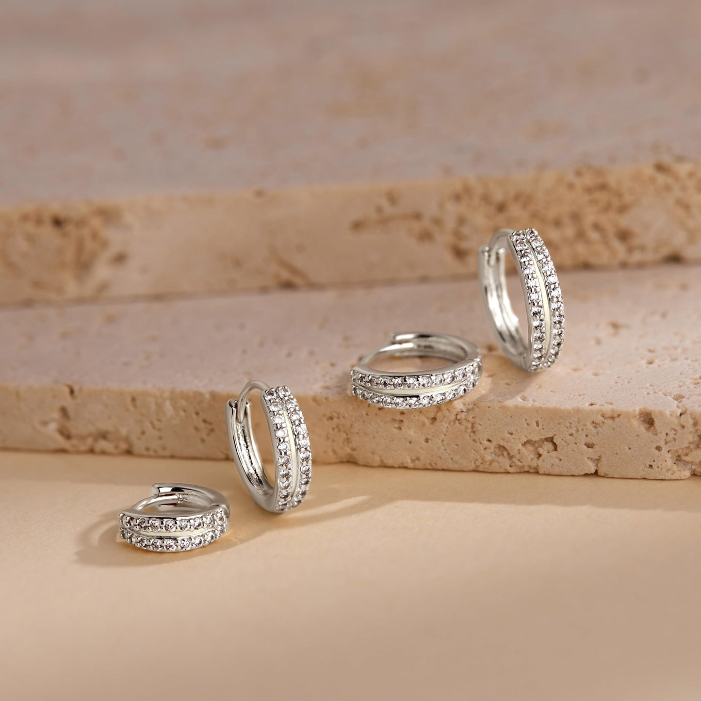 Silver Double Hoop Earrings for Women,Huggie Small Stack Cartilage Hoop Earring Sets for Multiple Double Piercing, Conch Helix Rook Tragus Daith Piercing Silver Clip On Jewelry Set Gifts