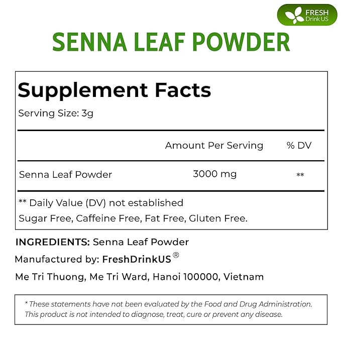 FRESHDRINKUS, Premium 32oz Senna Leaf Powder, 100% Natural and Pure from Senna Leaves, No Additives, No Gluten, No Sugar, Vegan